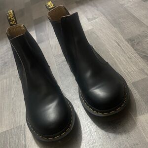 Dr. Martens Black Leather Chelsea Ankle Boots with Yellow Stitching